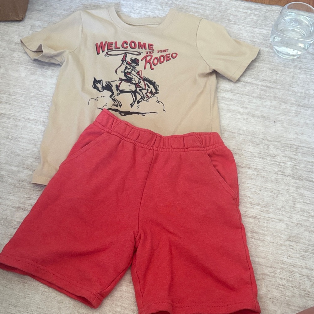 Garanimals Beige Tee with Coral Shorts Set